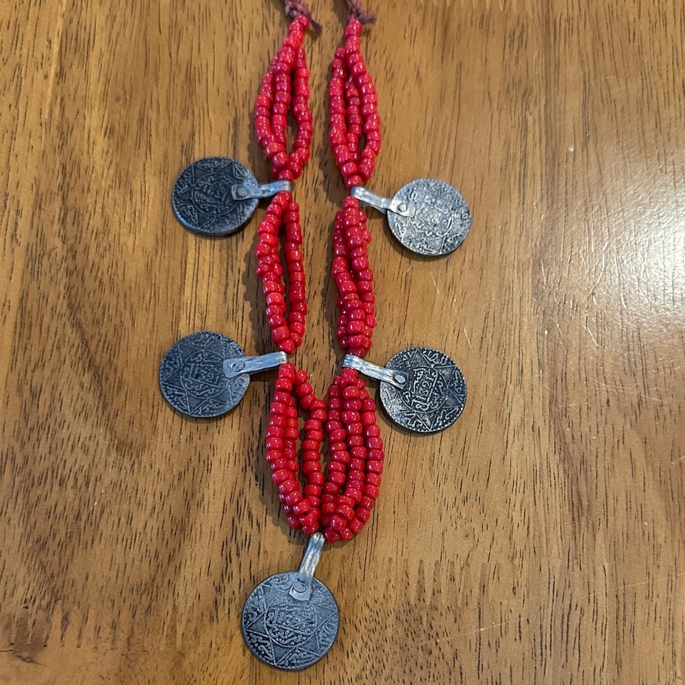 Antique Moroccan coin pendant necklace. Early 20th century.